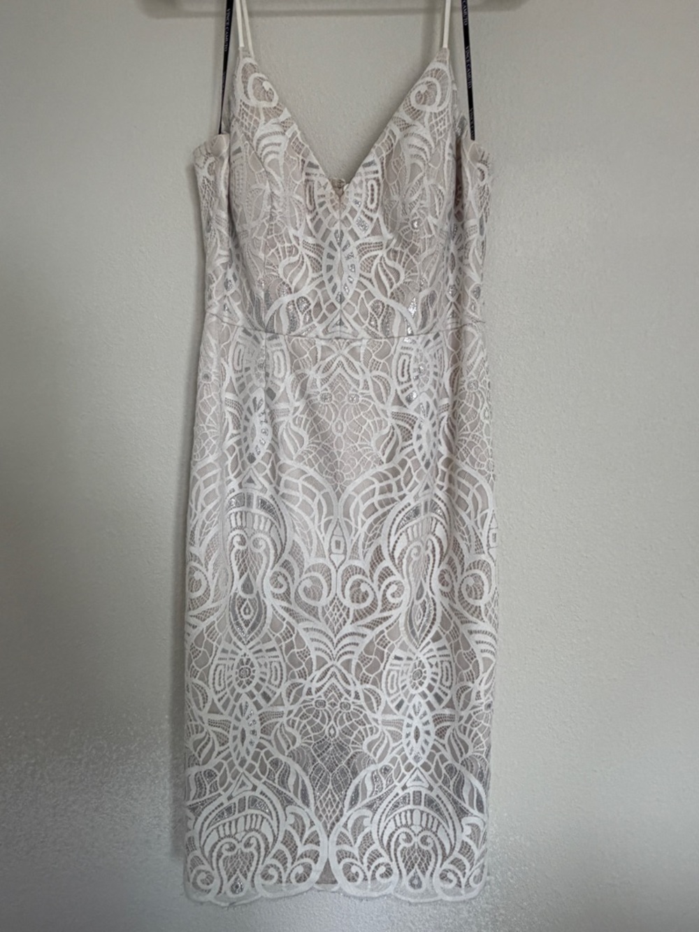 Vince Camuto White Lace Midi Slip Dresse